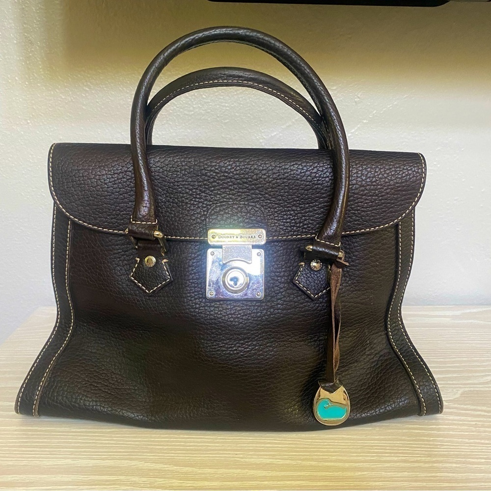 Dooney & Bourke Brown Pebbled Leather Top Handle Satchel Bag